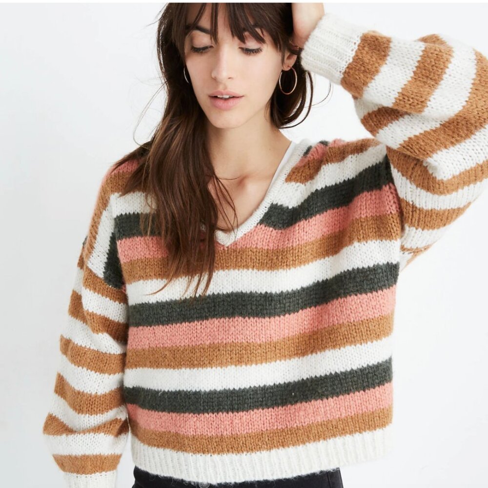 Madewell Balloon Sleeve Sweater in Stripe Mix Women’s Size Small Wool/Alpaca NWT